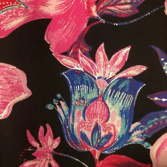 BonWorth Women's Gold Button Front Blingy Floral Tunic V-neck 3/4 Sleeves - Picture 8 of 11